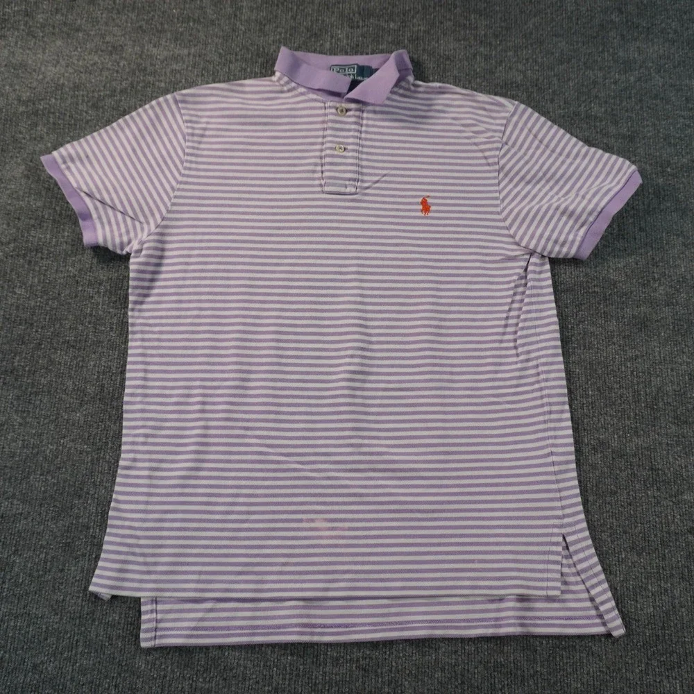 Polo Ralph Lauren Polo Shirt Mens Large Purple Striped Custom Fit Short Sleeve